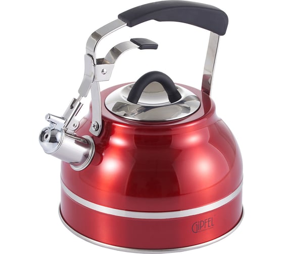 Изображение товара Чайник для кипячения воды Gipfel CRETE 2.5л со свистком, с индукционным капсульным дном. Материал: нерж. сталь 18/10. Толщина: 0,5мм. Цвет: красный 52119