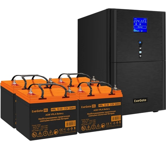 Изображение товара Комплект ИБП ExeGate EX295990RUS+батарея33AчEX285664RUS4шт. инвертор, синус, для котлаSineTowerSZ-3000.LCD.AVR.3SH.1C13.RJ.USB3000VA2400W, чистая синусоида, LCDдисплей, AVR, 3*Schuko 296861