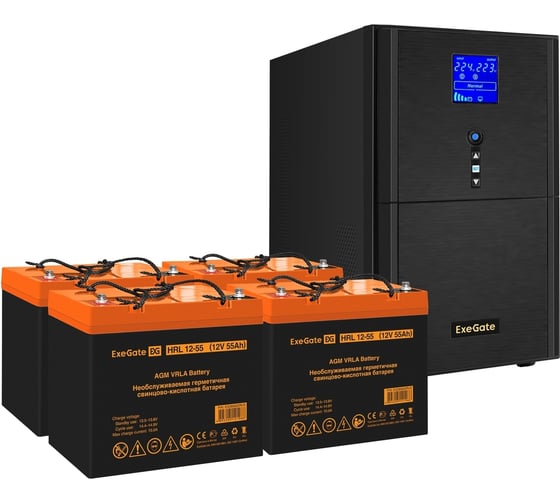 Изображение товара Комплект ИБП ExeGate EX295990RUS+батарея55AчEX285652RUS4шт. инвертор, синус, для котлаSineTowerSZ-3000.LCD.AVR.3SH.1C13.RJ.USB3000VA2400W, чистая синусоида, LCDдисплей, AVR, 3*Schuko 296866