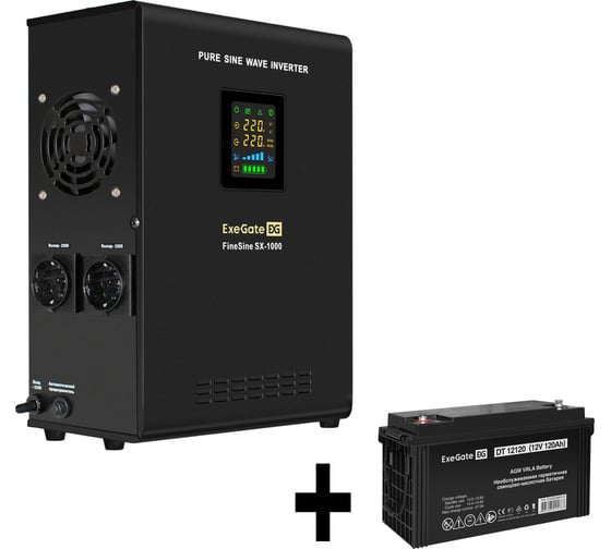 Изображение товара Комплект ИБП ExeGate EX295997RUS+батарея120AчEX282988RUS1шт. инвертор, синус, для котла, настенныйFineSineSX-1000.LCD.AVR.2SH1000VA600W, чистая синусоида, цветнойLCD-дисплей, 296556
