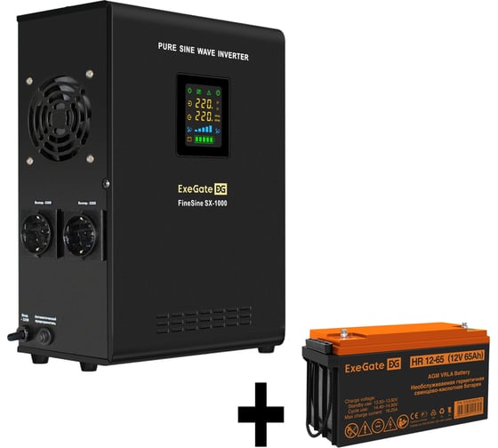 Изображение товара Комплект ИБП ExeGate EX295997RUS+батарея65AчEX282982RUS1шт. инвертор, синус, для котла, настенныйFineSineSX-1000.LCD.AVR.2SH1000VA600W, чистая синусоида, цветнойLCD-дисплей, A 296549