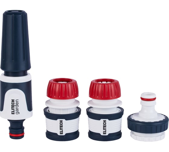 Изображение товара Комплект для полива Elitech HF 006 Garden 4 предмета: насадка д/шланга, 1/2"соед.,1/2"соед.с акваст 206030