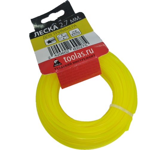 Изображение товара Леска для триммера, звезда, 15 м, 2.7 мм TOOLAS 00006270