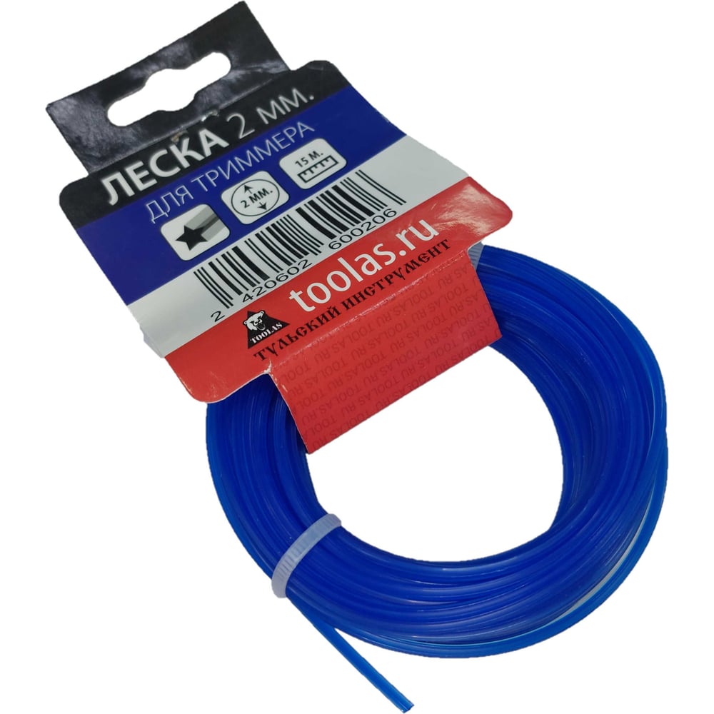 Изображение товара Леска для триммера TOOLAS 00006268, 15 м, 2 мм, синий