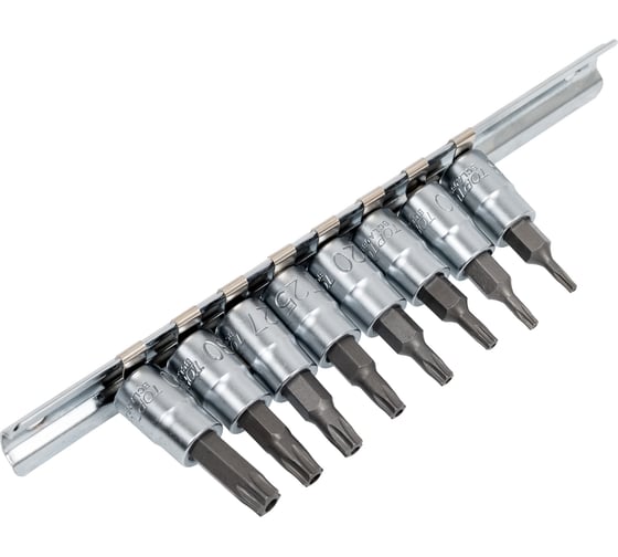 Изображение товара Набор торцевых головок 1/4 дюйма TORX с отверстием T8-T40, L=37 мм, на планке 8 предметов TOPTUL GAAG0809