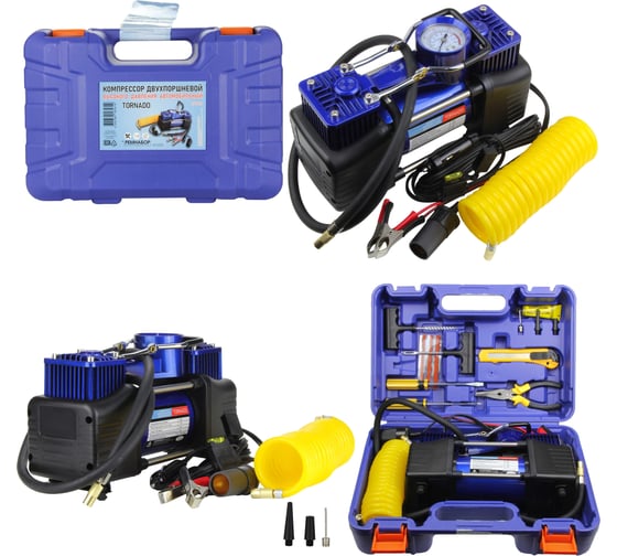 Изображение товара Двухпоршневой компрессор Nova Bright 150 PSI, 12В, металлический корпус, пластиковый кейс с инструментами 47800