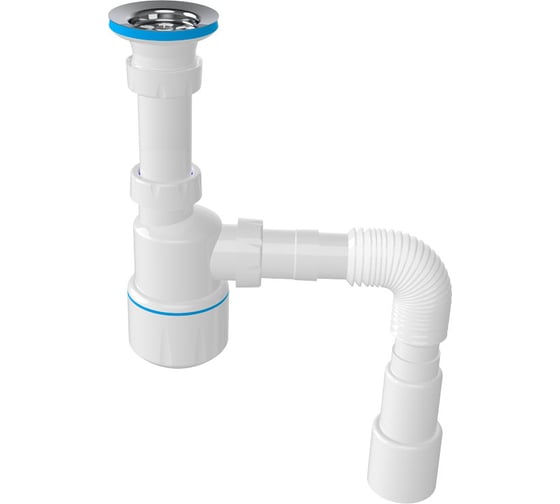 Изображение товара Сифон для раковины BATH MASTER бутылочный, с нержавеющим выпуском 64 мм и гибкой трубой (1 1/2"-40/50) BM0101SP