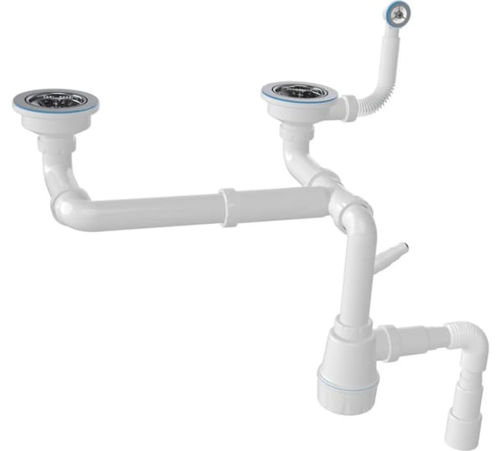 Изображение товара Сифон для двойной кухонной мойки BATH MASTER с двумя выпусками и гибкой трубой (1 1/2"-40/50) BM0202SP