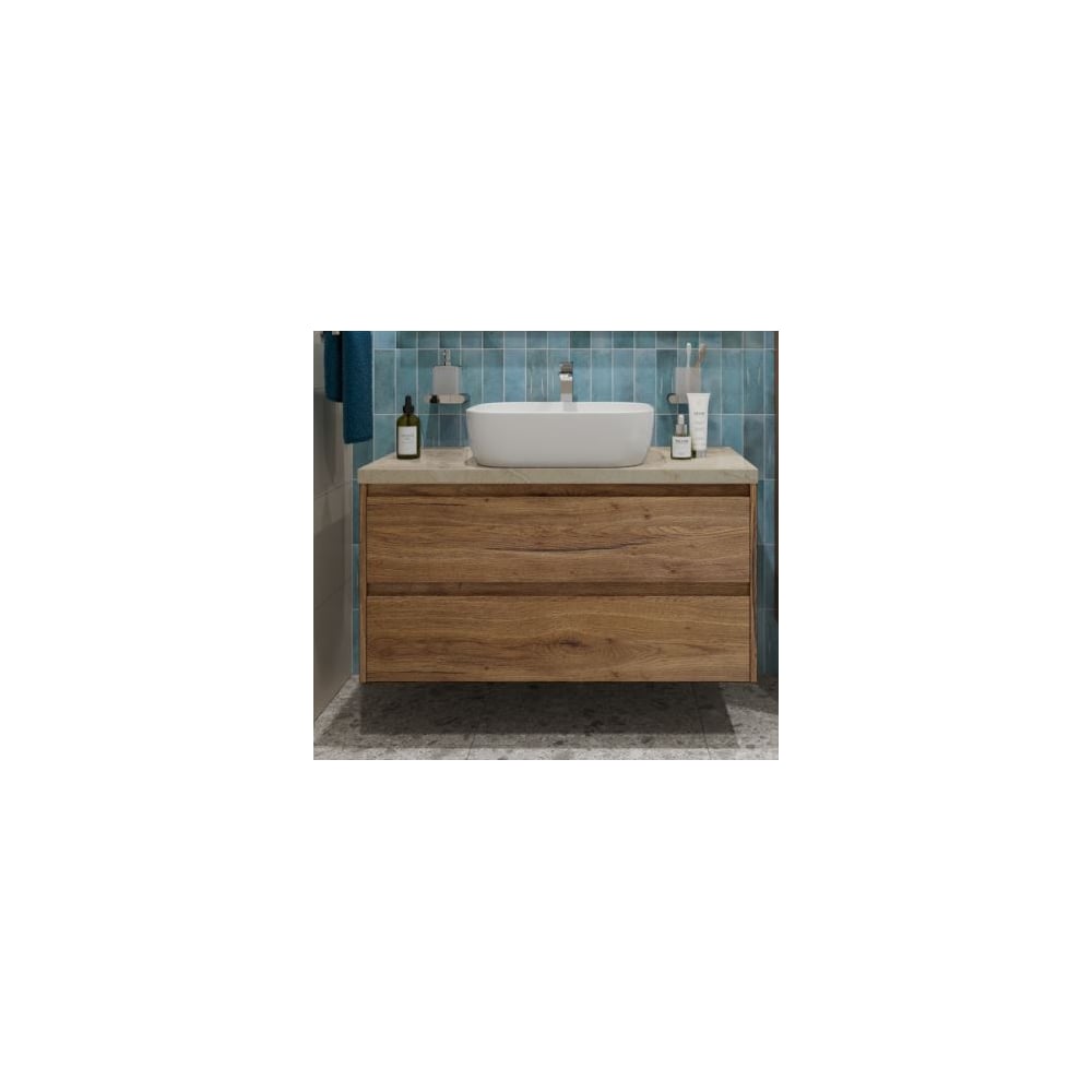 Изображение товара Подвесная тумба со столешницей и накладной раковиной BelBagno KRAFT 100 KRAFT100RT-KEPMCO-1302-SET