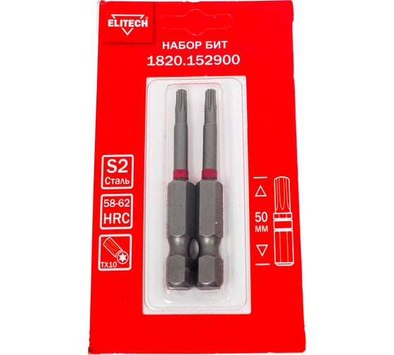 Изображение товара Биты TORX10, 50 мм, 2 шт 1820.15290 Elitech 204288