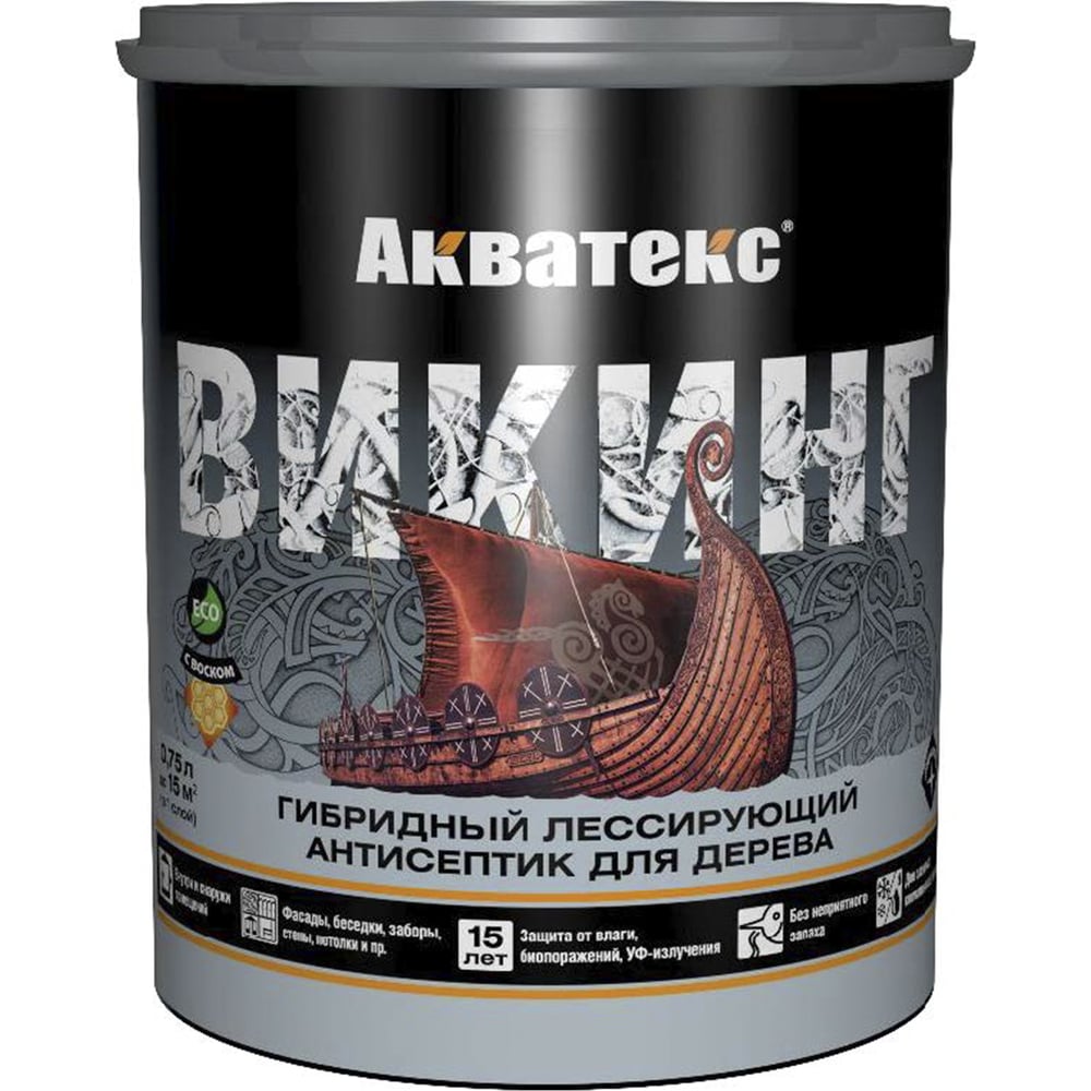 Изображение товара Антисептик для дерева Акватекс Викинг 65079, лессирующий, полуматовый, 0,75 л, палисандр 272519