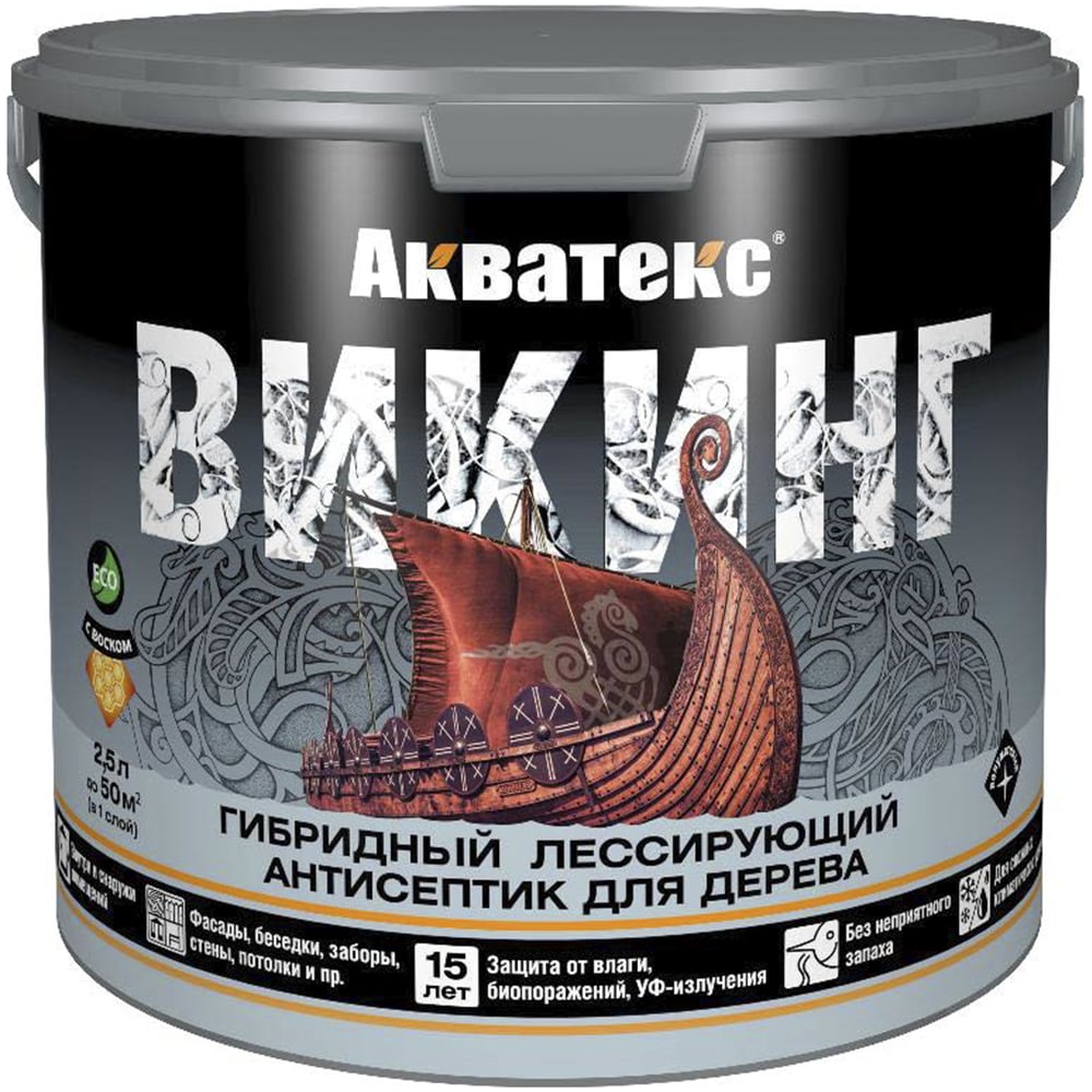 Изображение товара Антисептик для дерева Акватекс Викинг 65089 2,5 л лессирующий тик полуматовый