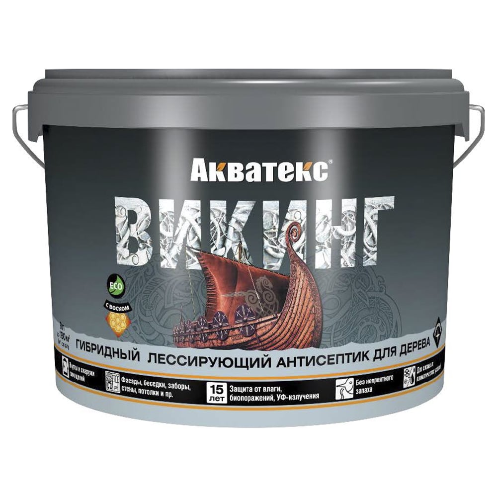 Изображение товара Антисептик для дерева Акватекс Викинг 65095 9 л лессирующий полуматовый палисандр