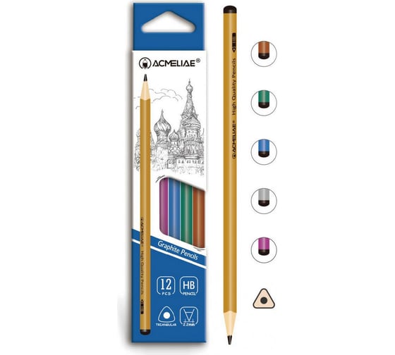 Изображение товара Карандаш чернографитный ACMELIAE HB трехгранный 12 шт, корпус металлик, 6 цветов корпуса 43517 EAN