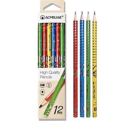 Изображение товара Карандаш чернографитный ACMELIAE 12 шт HB круглый, 4 цвета корпуса 43174 EAN