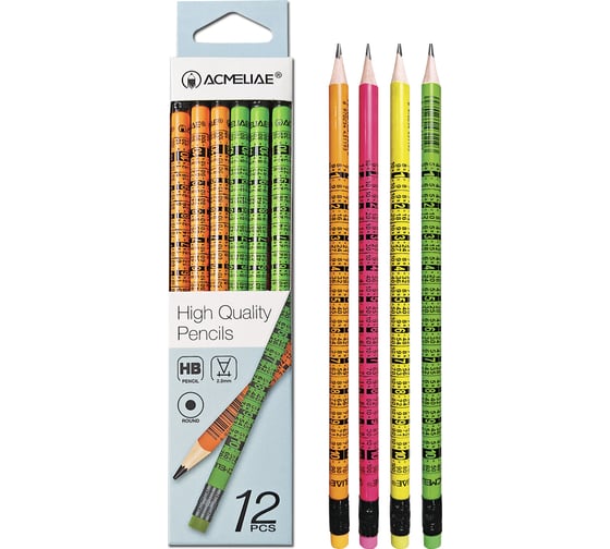 Изображение товара Карандаш чернографитный ACMELIAE 12 шт HB с ластиком круглый, 4 цвета корпуса 43134 EAN