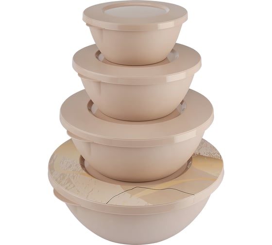 Изображение товара Набор из 4 мисок WERNER Eletto с крышками и декором: 3, 2, 1, 0,5 л 52461