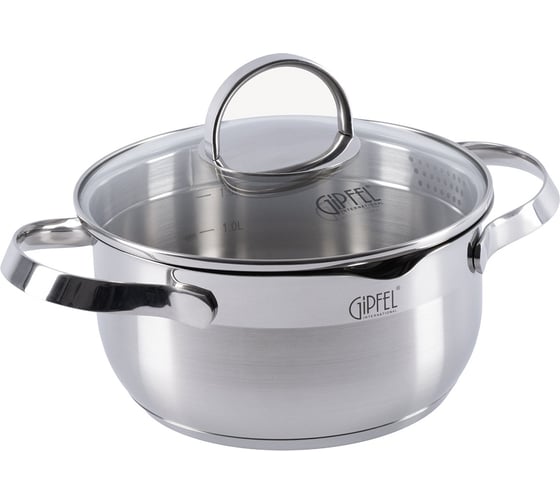 Изображение товара Кастрюля GIPFEL BENITA 18x9 см/1.9 л, со стеклянной крышкой, с индукционным капсульным дном, нержавеющая сталь 18/10, 0.6 мм 2270