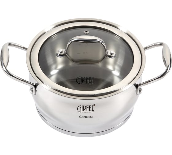 Изображение товара Кастрюля GIPFEL CANTATA 18x10 см/2.8 л, со стеклянной крышкой, с индукционным капсульным дном, нержавеющая сталь 18/10, 0.7 мм/6 мм 1263