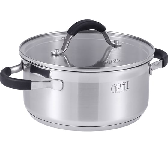 Изображение товара Кастрюля Gipfel METROPOLE 18x8,5см/1,8л со стеклянной крышкой, с индукционным капсульным дном. Материал: нерж. сталь 18/10, силикон. Толщина: 0,6мм 1733