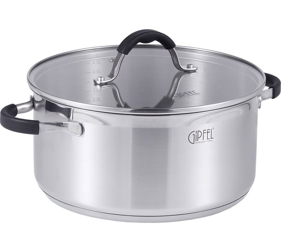 Изображение товара Кастрюля Gipfel METROPOLE 24x11,5см/4,7л со стеклянной крышкой, с индукционным капсульным дном. Материал: нерж. сталь 18/10. Толщина: 0,6мм 1735