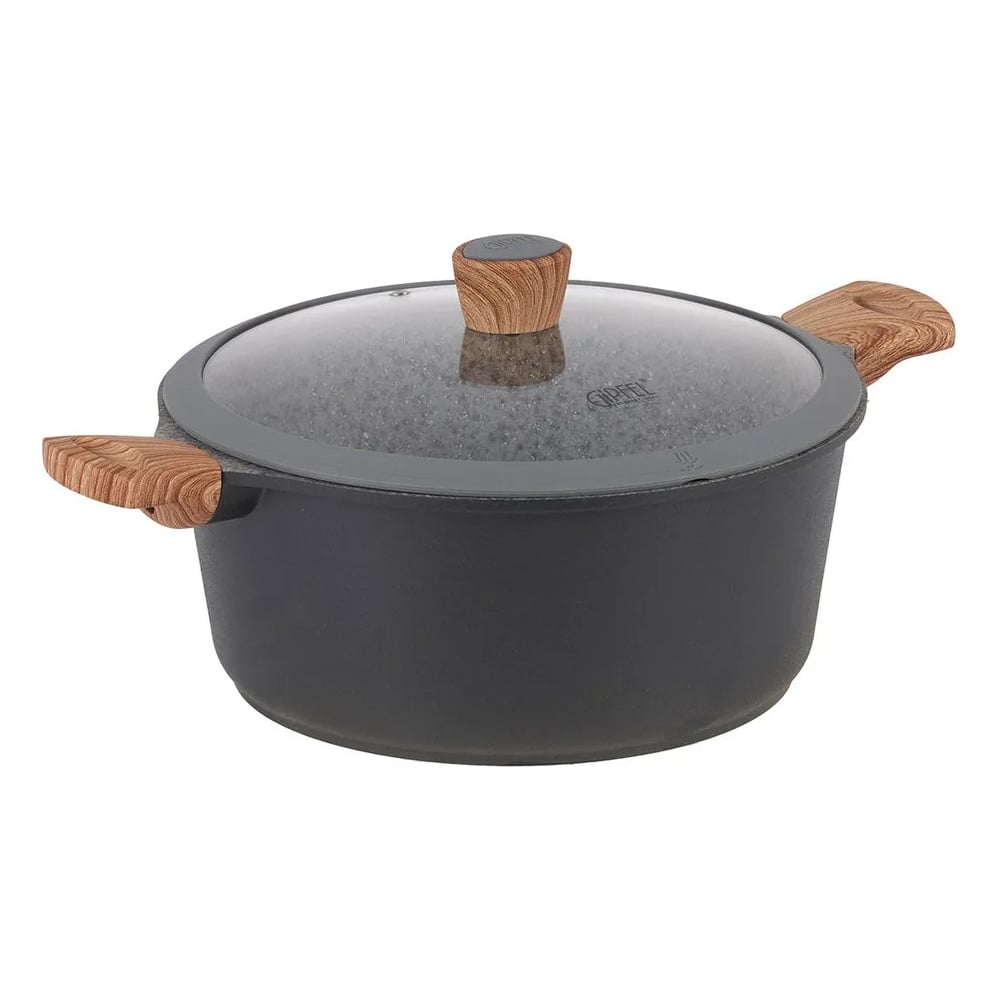 Изображение товара Кастрюля GIPFEL OLIVER 28x12.5 см, из литого алюминия, с индукционным дном, со стеклянной крышкой, c бакелитовой ручкой, с покрытием Soft-touch, 2.0/4.7 мм 0573