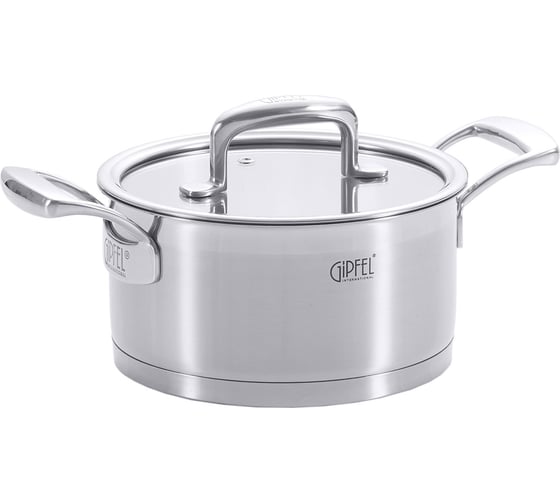 Изображение товара Кастрюля GIPFEL PRESTIGE 18x9 см/2.2 л, со стеклянной крышкой, с индукционным капсульным дном, нержавеющая сталь 18/10, 0.7 мм/5мм 1233