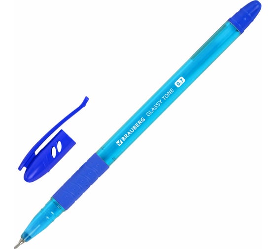 Изображение товара Ручка шариковая BRAUBERG Glassy Tone, синяя, Выгодный Комплект 12 штук, линия письма 0,35 мм 881017