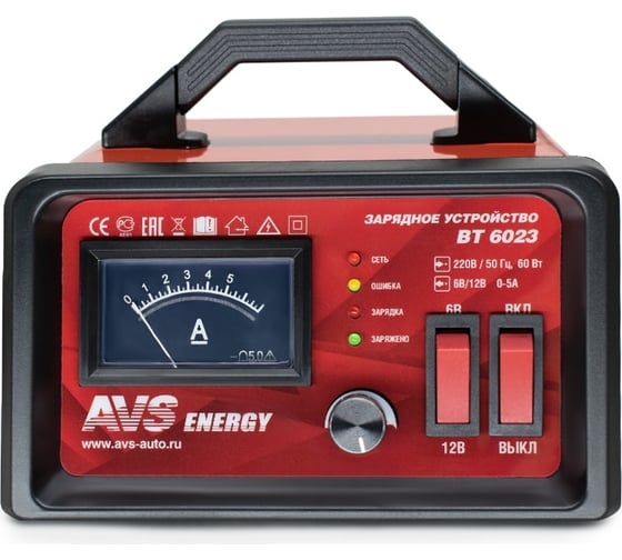 Изображение товара Зарядное устройство для автомобильного аккумулятора AVS BT-6023 (5A) 6/12V A80908S