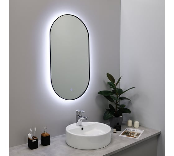 Изображение товара Зеркало с LED-подсветкой FIXSEN овальное, 50x120 см, черное FX- 3120B