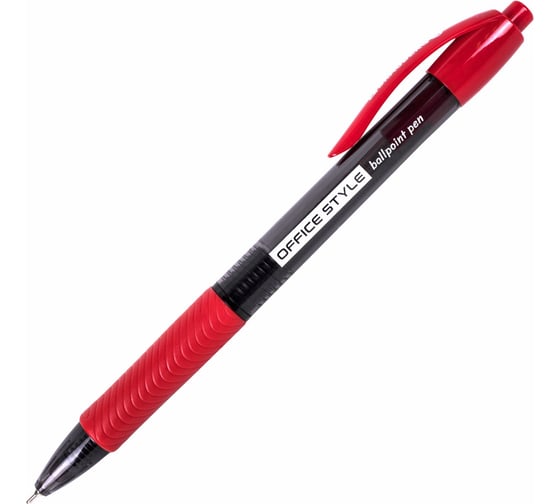 Изображение товара Ручка шариковая автоматическая с грипом BRAUBERG Office Style, Красная, узел 0,7 мм, линия 0,35 мм, тонированный корпус, 12 шт. 144211