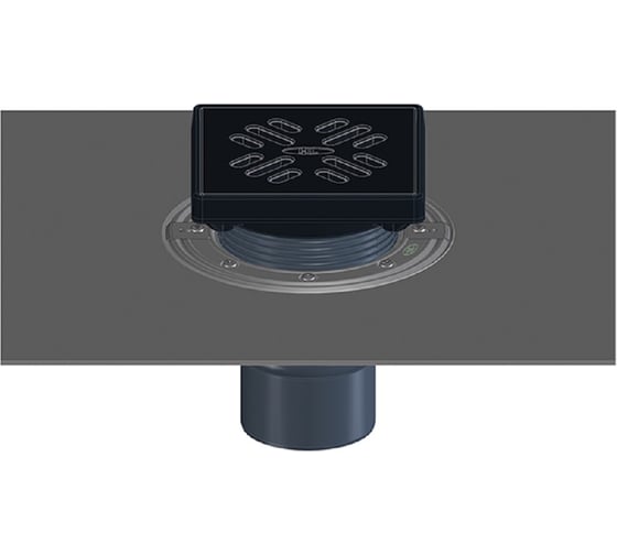 Изображение товара Трап для балконов и террас HL с полимербитумным полотном, с чугунной решеткой и подрамником, с вертикальным выпуском DN75/110 3100THG