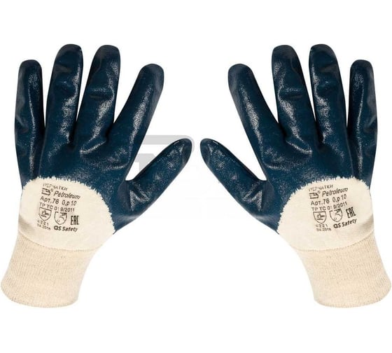 Изображение товара Перчатки ЗТ х/б с двойным неполным нитриловым покрытием Петролеум размер 10, пара 761010