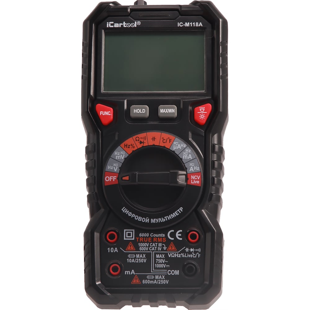 Цифровой мультиметр iCartool CATIII 1000V, СATIV 600V, TrueRMS, AC/DC  IC-M118A