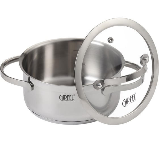 Изображение товара Кастрюля GIPFEL VICTORY 16x7.5 см/1.1 л, со стеклянной крышкой, с капсульным дном, нержавеющая сталь 18/10 1366