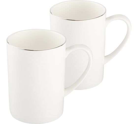 Изображение товара Набор кружек GIPFEL PLATINUM 450 мл, 2 шт., белый с ободком серебристого цвета, костяной фарфор 51538
