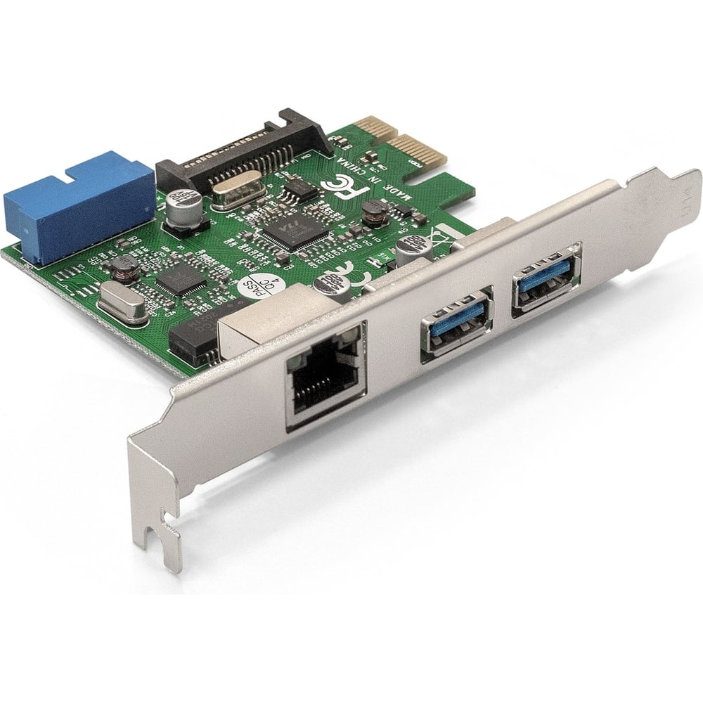 Изображение товара Контроллер сетевой ExeGate EXE-362 PCI-E x1 v2.0, LAN UTP 1000Mbps + 2*USB3.0 ext. + 1*19pin int. внутренние коннекторы для подключения 2*USB3.0 портов на корпус 290278