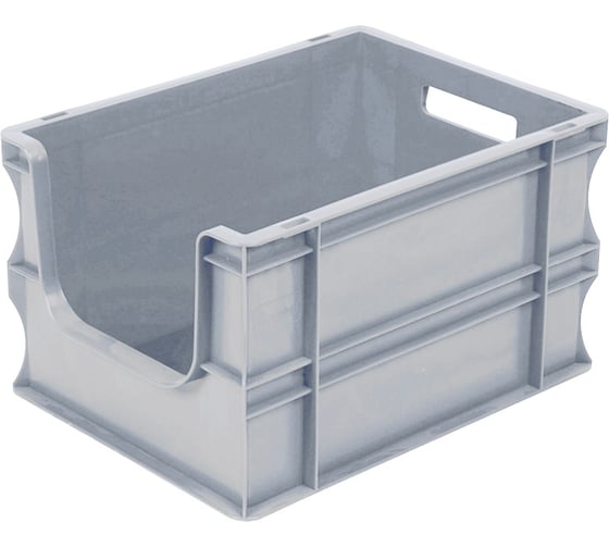 Изображение товара Ящик Sembol Plastik п/п 400x300x220 мм, с вырезом, сплошной, дно гладкое, цвет серый 31775