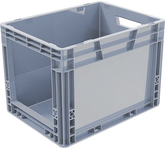 Изображение товара Ящик Sembol Plastik п/п 400x300x290 мм, с вырезом, сплошной, дно сплошное, цвет серый 31771