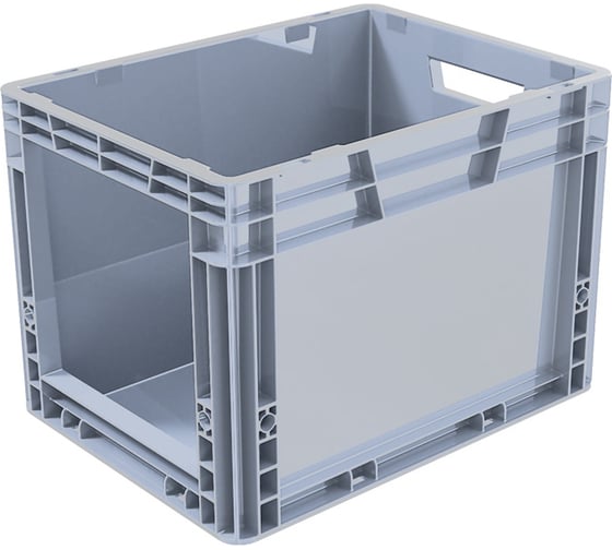 Изображение товара Ящик Sembol Plastik п/п 400x300x320 мм, с вырезом, сплошной, дно сплошное, цвет серый 31772