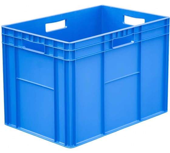 Изображение товара Полимерный ящик Тара.ру 600x400x420 мм, морозостойкие стенки сплошные, дно усиленное, 4 открытые ручки, цвет синий 32239