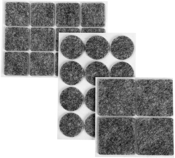 Изображение товара Набор накладок мебельных ТУНДРА войлочных, 28 шт., 2,5x2,5; d=2,5; 3,8x3,8, цвет серый 9938809