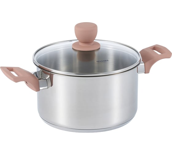 Изображение товара Кастрюля WERNER ELETTO 20x11,5см/3,6л со стеклянной крышкой, с индукционным дном. Материал: нерж. сталь. Толщина стенок: 0,5 мм, толщина дна: 2,9 мм. 51871