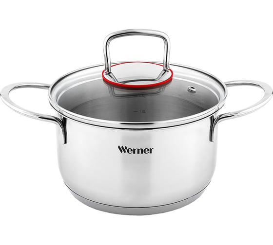 Изображение товара Кастрюля WERNER COMO 18x9,5см/2,4л со стеклянной крышкой, с индукционным капсульным дном. Материал: нерж. сталь. Толщина: 0,5мм 50169