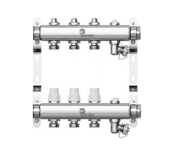 Изображение товара Коллектор в сборе Wester нержавеющая сталь, 1"-3/4", на 3 выхода, с 2 заглушками 0-32-1870