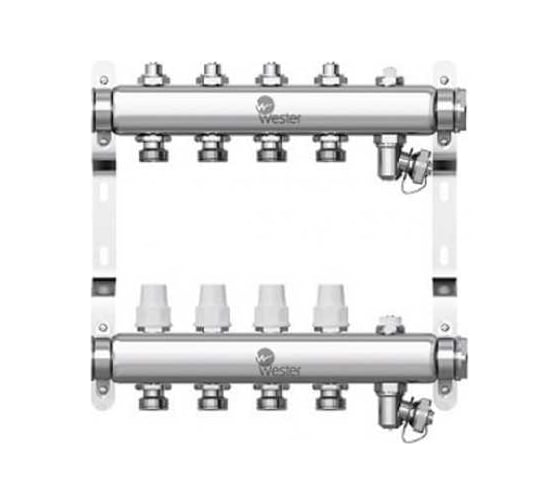 Изображение товара Коллектор в сборе Wester нержавеющая сталь, 1"-3/4", на 4 выхода, с 2 заглушками 0-32-1875