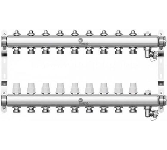 Изображение товара Коллектор в сборе Wester нержавеющая сталь, 1"-3/4", на 9 выходов, с 2 заглушками 0-32-1900