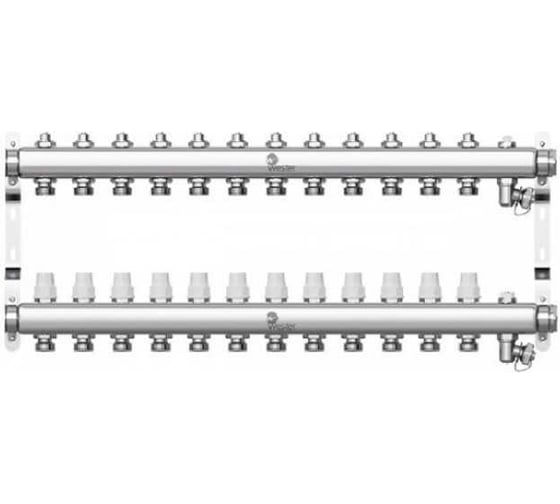 Изображение товара Коллектор в сборе Wester нержавеющая сталь, 1"-3/4", на 12 выходов, с 2 заглушками 0-32-1915