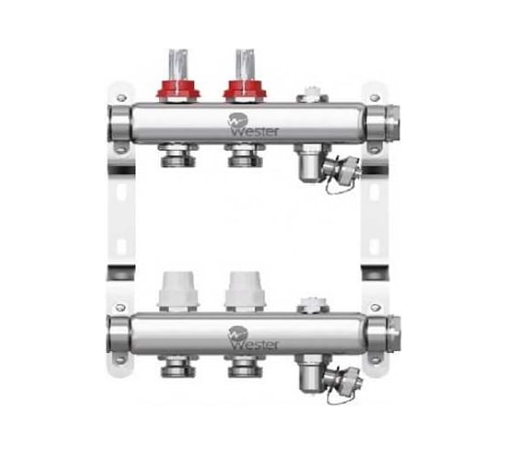 Изображение товара Коллектор в сборе Wester нержавеющая сталь, 1"-3/4", с расходомерами, на 2 выхода 0-32-1810
