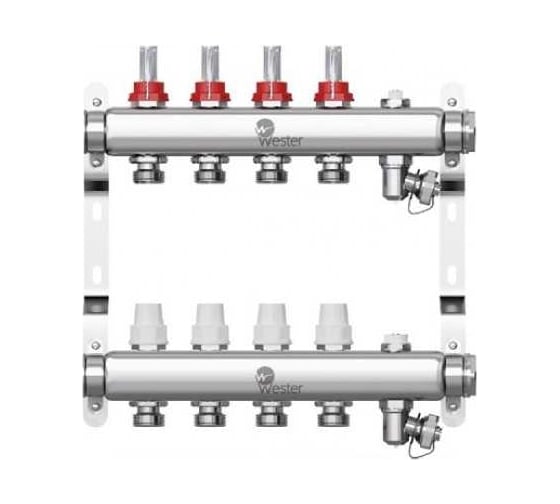 Изображение товара Коллектор в сборе Wester нержавеющая сталь, 1"-3/4", с расходомерами, на 4 выхода 0-32-1820